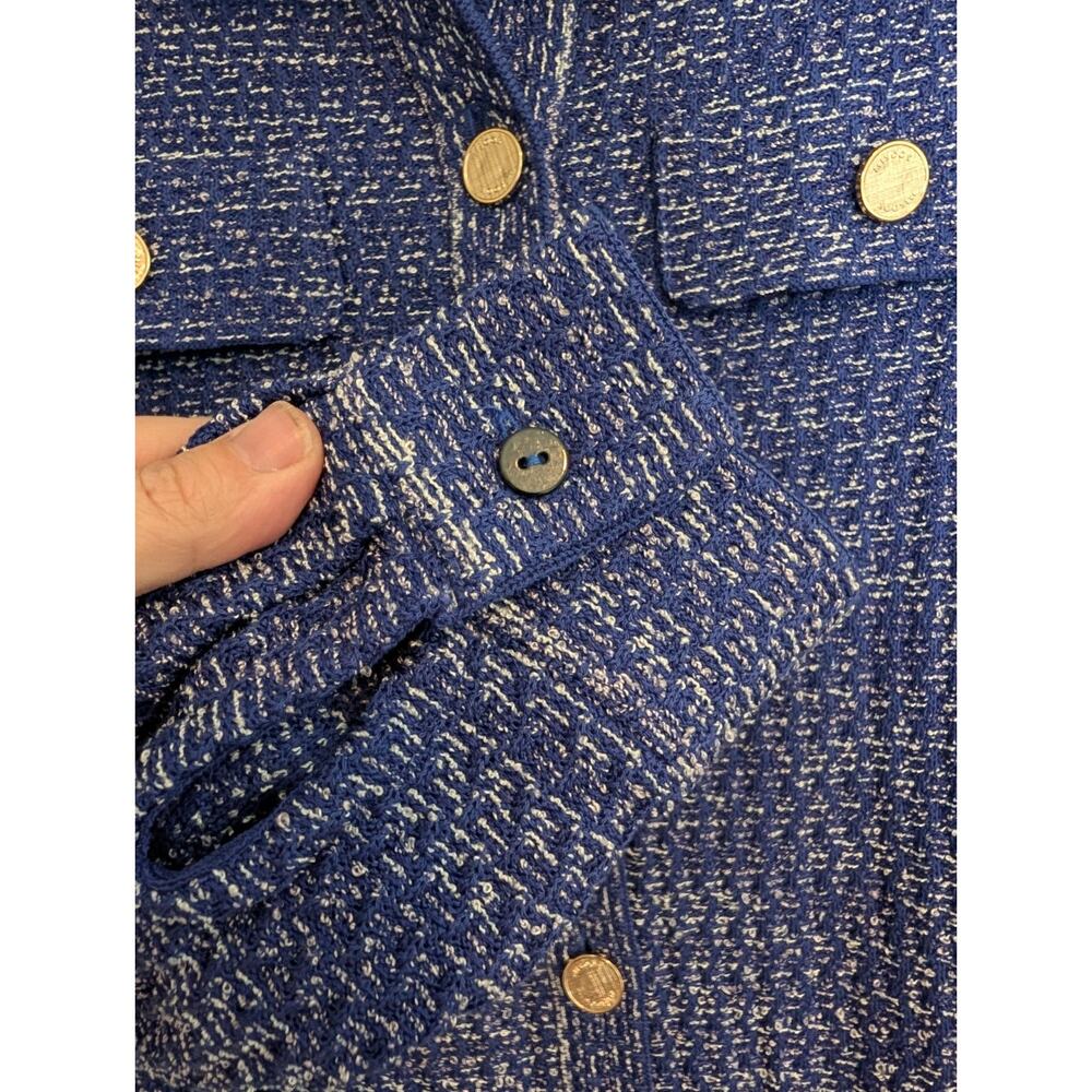 Misook Belted Tweed Knit Midi Dress - Starry Night Blue Size Small - Picture 6 of 12